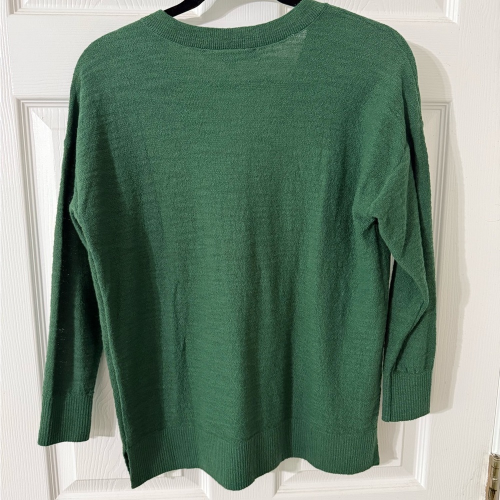 Loft Forest Green V-Neck Button Pullover Sweater - image 2